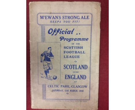 1926 Scottish League v England League, a superb 42 page football programme, with card covers, from the game played at Celtic 