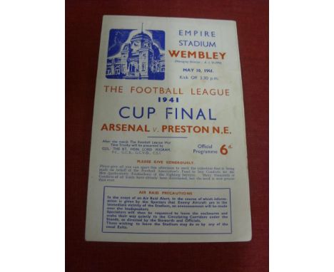1941 Football League War Cup Final, Arsenal v Preston, a programme from the game played at Wembley on 10/05/1941, folded