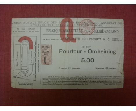 1926 Belgium v England, a very rare match ticket from the game played in Antwerp on 08/05/1926, good condition, apart from sm
