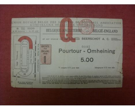 1926 Belgium v England, a very rare match ticket from the game played in Antwerp on 08/05/1926, good condition, apart from sm