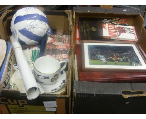 Two large trays of Football Memorabilia & Collectables, to Include circa 1970's Real Madrid Cup & saucer, football pennants t