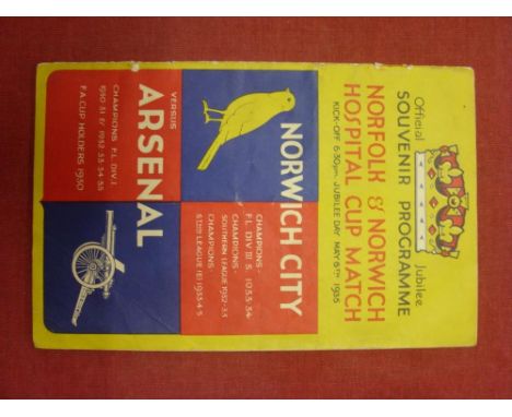 1934/1935 Norwich City v Arsenal, a programme from the Norfolk & Norwick Hospital Cup game played on 06/05/1935, in good cond