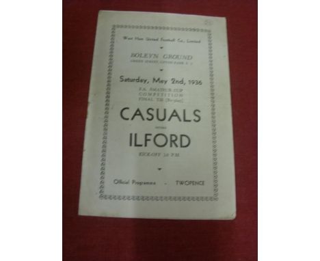 1936 FA Amateur Cup Final Replay, Ilford v Casuals, a programme for the game played at West Ham on 02/05/1936, rusty staples,
