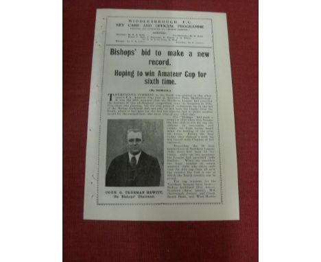 1935 FA Amateur Cup Final, Bishop Auckland v Wimbledon, a programme from the game played at Middlesbrough on 13/04/1935, ex b