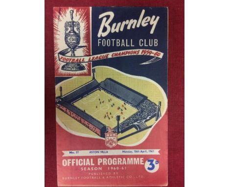 1960/61 Football League Cup Semi-Final, Burnley v Aston Villa, a programme from the game played on 10/04/1961, in very good c