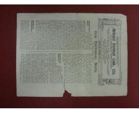 1920/21 Arsenal v Everton, a programme for the game played on 27/12/1920, 4 pages, torn with tape repairs