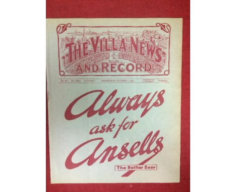 1931 FA Charity Shield, Arsenal v West Bromwich Albion, a programme from the game played at Aston Villa on 07/10/1931, ex bou