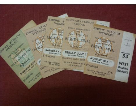 1966 World Cup, a collection of 5 tickets for games played at Wembley, 11/07/1966 England v Uruguay, 15/07/1966 Uruguay v Fra
