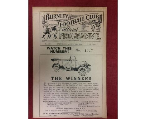 1923/34 Burnley Boys v Manchester Boys, a programme from the Lancashire Schoolboys Cup Semi-Final, game played at Burnley on 