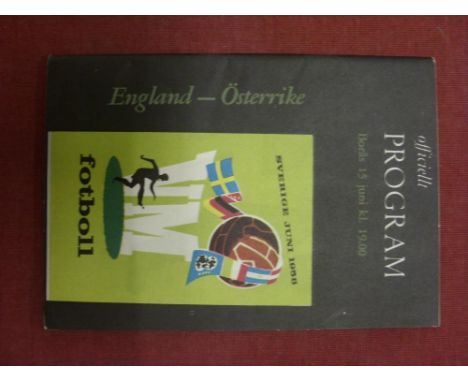 1958 World Cup, Sweden, England v Austria, a programme from the game played on 15/06/1958
