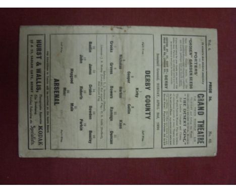 1933/34 Derby Co v Arsenal, a programme from the game played on 02/04/1934, folded