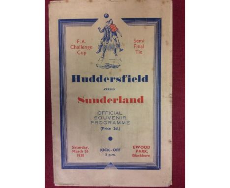 1937/38 FA Cup Semi-Final, Huddersfield v Sunderland, a programme from the game played at Blackburn on 26/03/1938