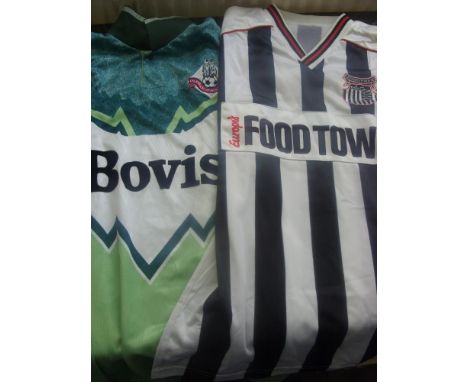 A collection of 5 football shirts as obtained by an Ipswich Town physio, all from around 1990, 1) Grimsby Town (no number on 