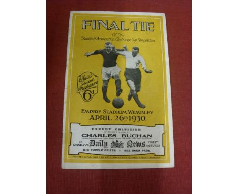 1930 FA Cup Final, Arsenal v Huddersfield Town, a programme from the game played at Wembley on 26/04/1930, in good condition,