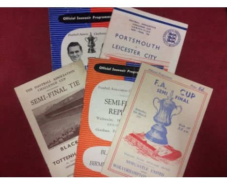 FA Cup Semi-Finals, a collection of 5 football programmes, 1948/49 Portsmouth v Leicester at Arsenal, 1949/50 Everton v Liver