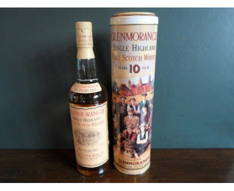 A bottle of Glenmorangie Single Highland Malt Scotch Whisky, aged 10 years, 1980's/90's bottling, in original tin tube, 70cl,