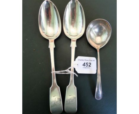 Two R W & Co, sterling silver tablespoons, together with a sterling silver small ladle.