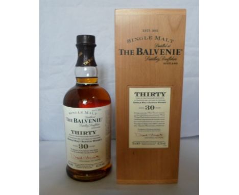 A bottle of Balvenie Thirty Single Malt Scotch Whisky, aged 30 years, in wooden presentation box, 70cl, 47.3% vol.