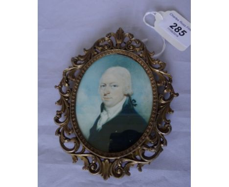 A gilt framed oval portrait miniature of a gentleman in early 19th century dress, (9cm x 6.5cm). Condition Report: Appears to