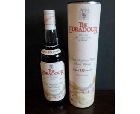 A bottle of Edradour Single Highland Malt Scotch Whisky, aged 10 years, bottled in the 1980s, in original tube, 75cl, 40% vol