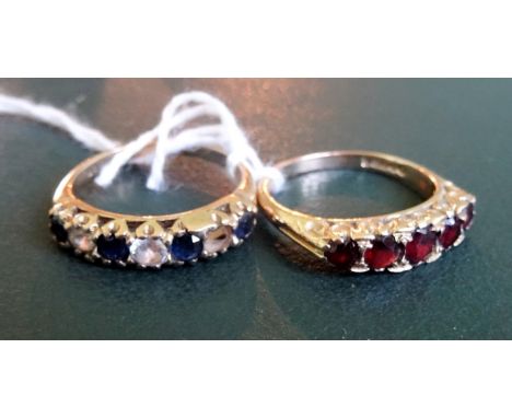 A 7 stone half-hoop sapphire and white stone ring, to a 9 carat gold shank (one stone deficient), together with a graduated f