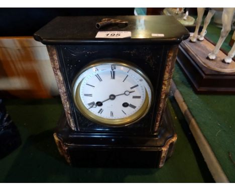 A late Victorian slate mantle clock, 8 day movement, the enamel dial bearing Roman numerals, (22 x 10.5 x 22cm).