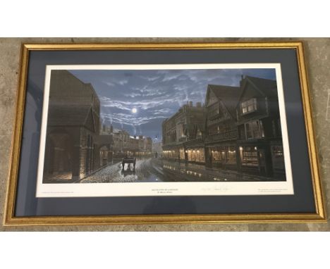 A Ltd Ed print "Old Taunton by Lamplight" by Maurice Bishop, numbered 276/1000 & signed to margin. Framed and glazed. Image s