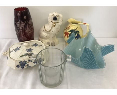 A collection of ceramics and glassware. To include Ditmar Arbach ceramic jug and Chance handkerchief vase. 