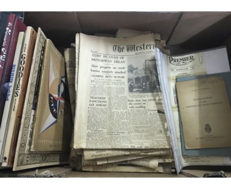 A collection of assorted vintage ephemera and books. To include Blue Peter annuals, The Goodies File, old newspapers and auto