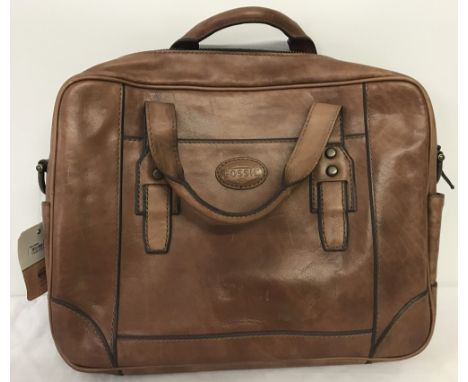 A brown leather Fossil briefcase / bag. With original tag. Complete with shoulder strap. 