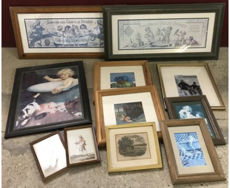 A quantity of small framed and glazed vintage prints. To include; The Veterans by Jean Francois Raffaelli and Pears prints. L