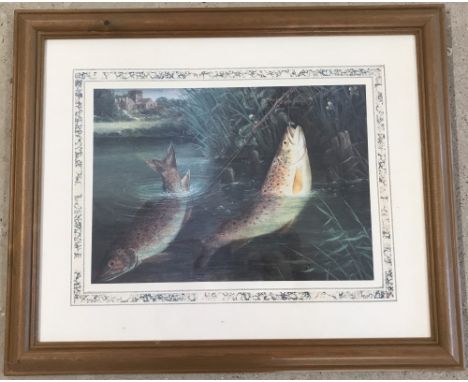 A framed and glazed print of Trout, with pine framed and decorative mount.  Frame size approx. 48cm x 58cm.