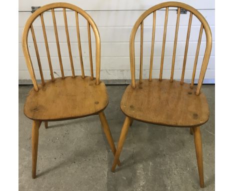 2 vintage Ercol style slat back chairs in light wood finish.  