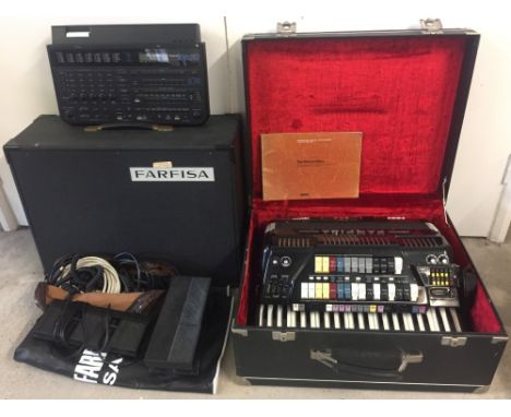 Farfisa "Syntaccordian" Electronic Accordion with tone generator and Roland RA-90 Realtime Arranger. Instrument comes with 2 
