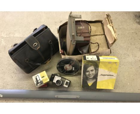 A Prinz Oxford movie editor. Together with other photographic equipment to include a Boots Simplex screen & vintage leather b