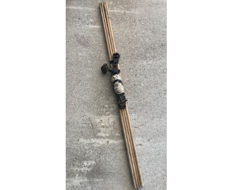 A vintage French clothes dryer/airer. Made of wood with metal fittings and pulley. 