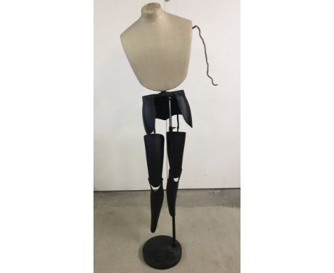 A vintage Harris & Sheldon Ltd, Birmingham original shop fitting tailors dummy. With jointed legs and hessian covered torso. 