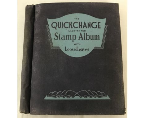 A vintage Quickchange illustrated stamp album containing world stamps.  