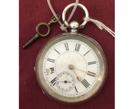 A 935 silver cased pocket watch with subsidiary second hand and complete with watch key. Marked inside "Lickert & Sons, Norwi