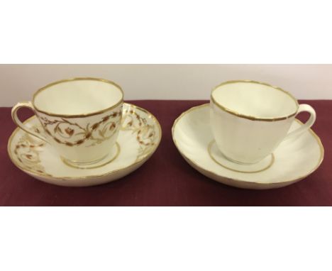 2 antique Crown Derby tea cups and saucers, circa 1782-1825.  