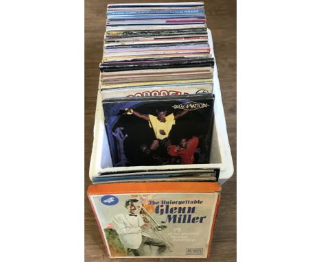 A box of mixed vintage LP's including Glenn Miller Collector's Edition. Soundtracks from musicals, classical, Andy Williams, 