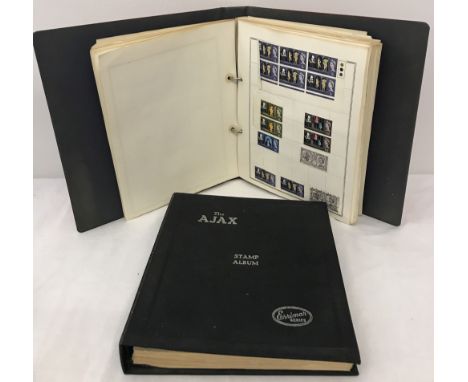A vintage The Ajax stamp album together with a ring binder folder. Both containing British and world stamps. 