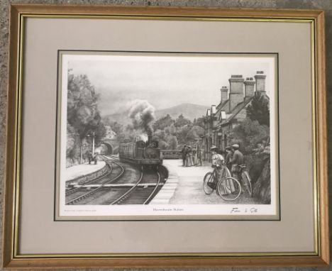 A framed and glazed detail from a Ltd Ed print by John S. Gibb. "Haverthwaite Station", signed to margin. Image size approx. 