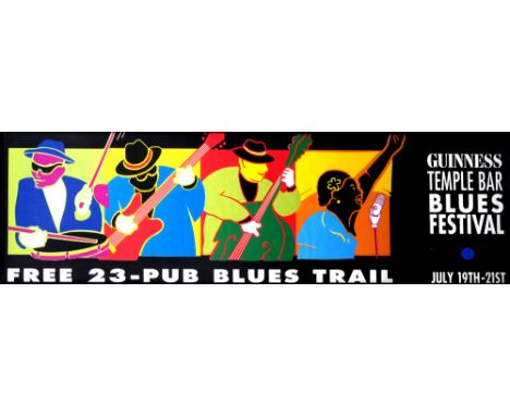 Guinness Temple Bar Blues Festival poster and a Guinness mirror. A colour lithograph poster designed by G. Kirk, for the Guin