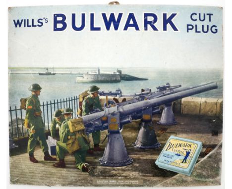Wills's Bulwark Cut Plug advertising sign. A card point-of-sale advertisment for Wills's Bulwark Cut Plug, with a coloured ph