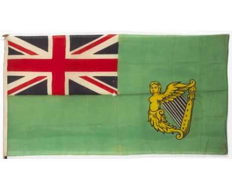 19th century, green ensign. A green flag, Union flag to the upper left corner, centred by a gold Maid of Erin harp. A scarce 