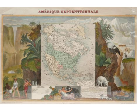 1845 Illustrated map of America, by Victor Levasseur. A hand-coloured. engraved map of North America (Amerique Septentrionale