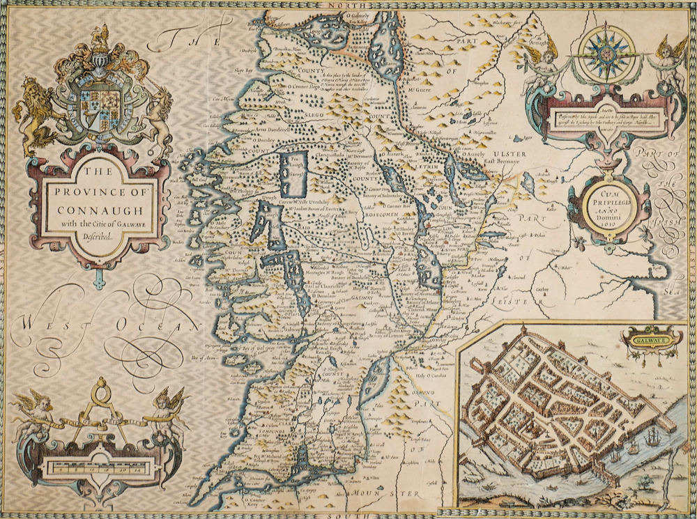 1616 John Speed, Map of Connaught. A hand-coloured engraved map of the ...
