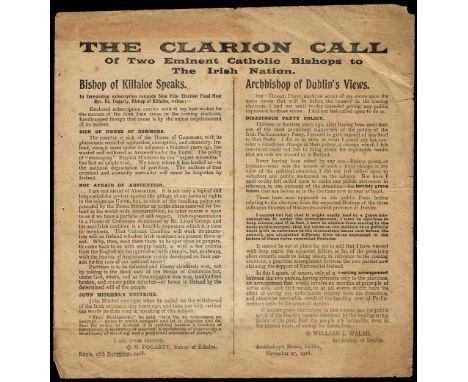 1917-1919. Irish Bishops' statements in printed pamphlets and broadsheet. Includes statements by Bishops William Walsh and M.