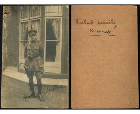 1928 Richard Mulcahy signed photograph. A photograph of Richard Mulcahy, in uniform of a general officer of the National Army